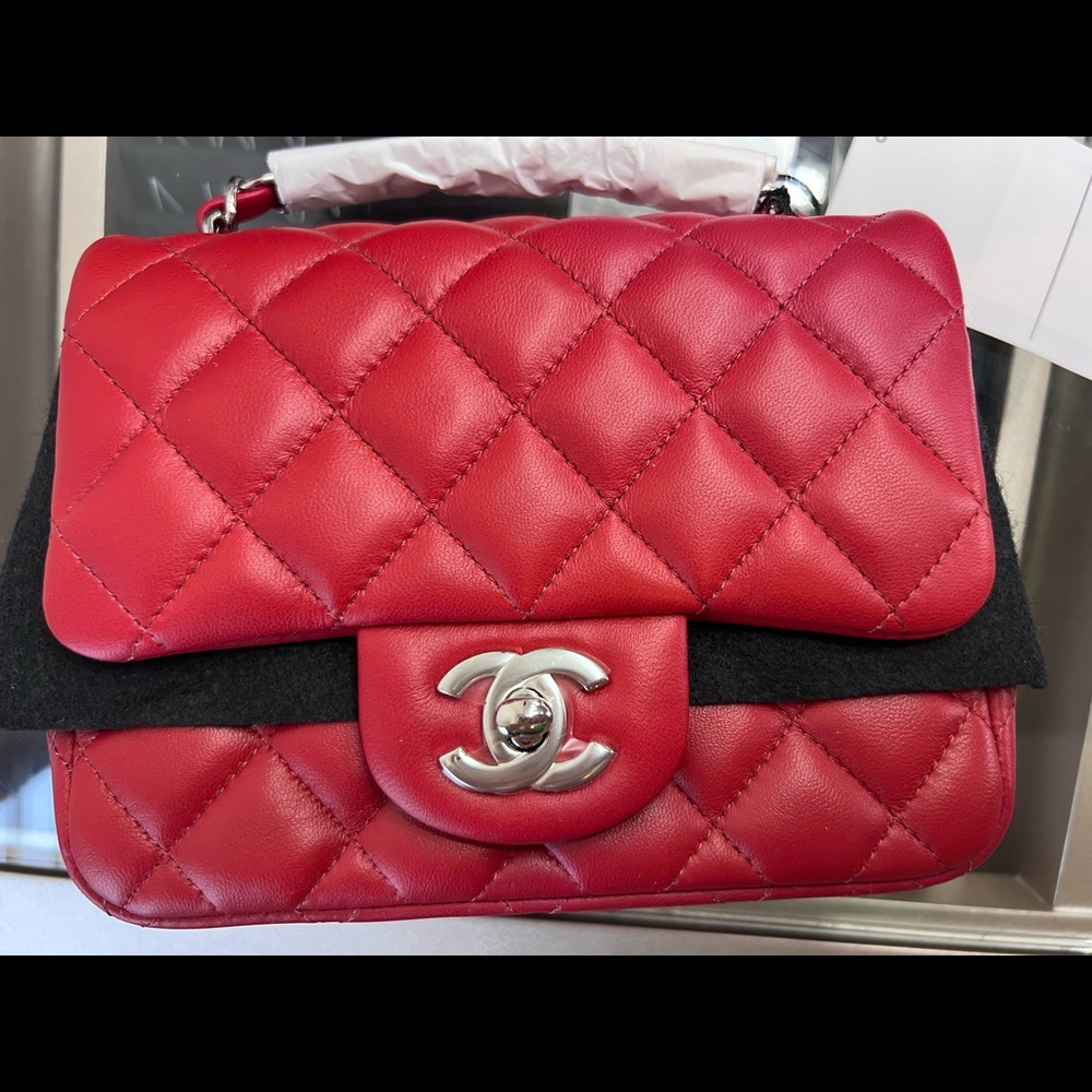Brand new chanel square mini lambskin silver hardware